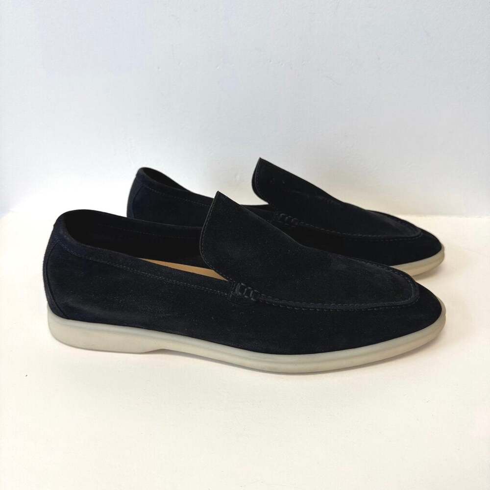 LORO PIANA Black Suede Rubber Sole Summer Walk Loafer 44 Leather Low Top Shoes